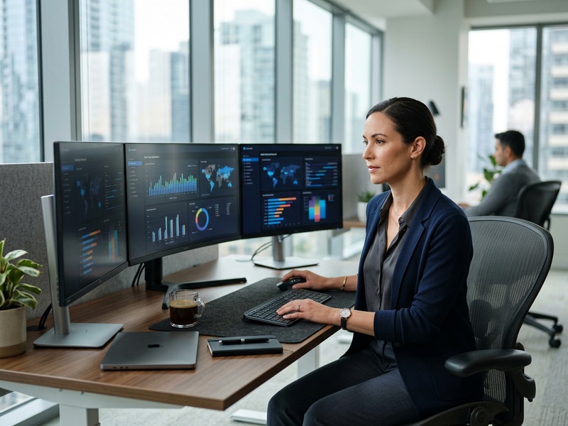 Business owner reviewing data privacy dashboard